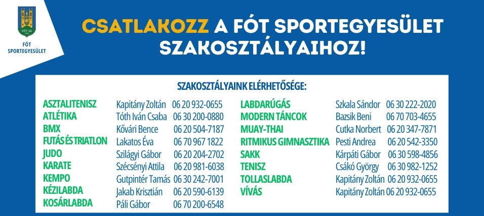 Csatlakozz Te is a Fót Sportegyesület szakosztályaihoz!