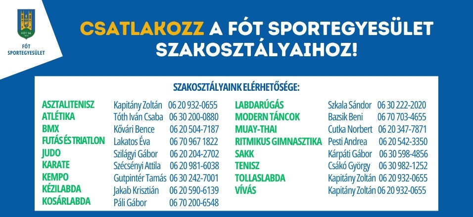 Csatlakozz Te is a Fót Sportegyesület szakosztályaihoz!