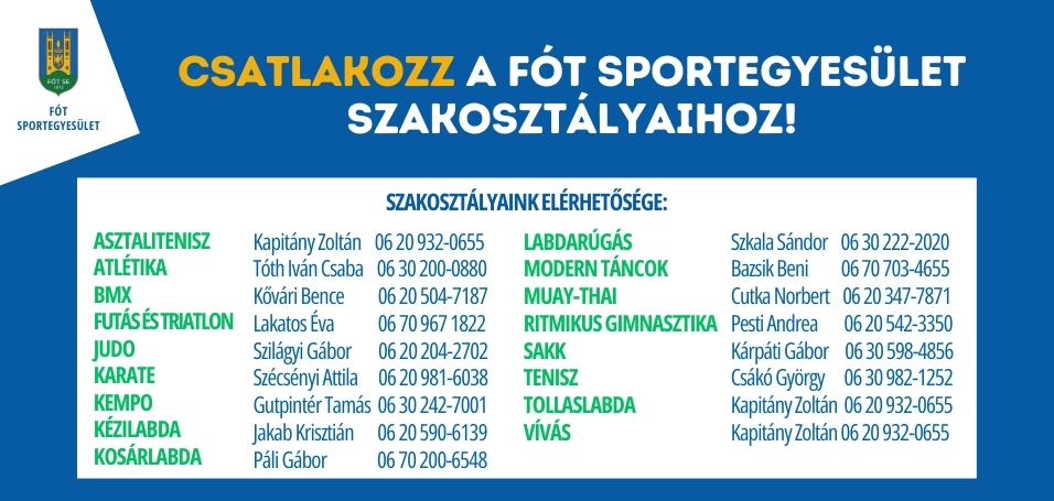 Csatlakozz Te is a Fót Sportegyesület szakosztályaihoz!